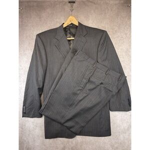 Italian Super 150s Wool Suit Mens 46R Charcoal Pinstripe 2 Piece